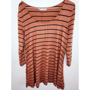 Maurices Shirt Dress Burnt Orange & Black Striped Large Scoop Neck 3/4 Sleeve L